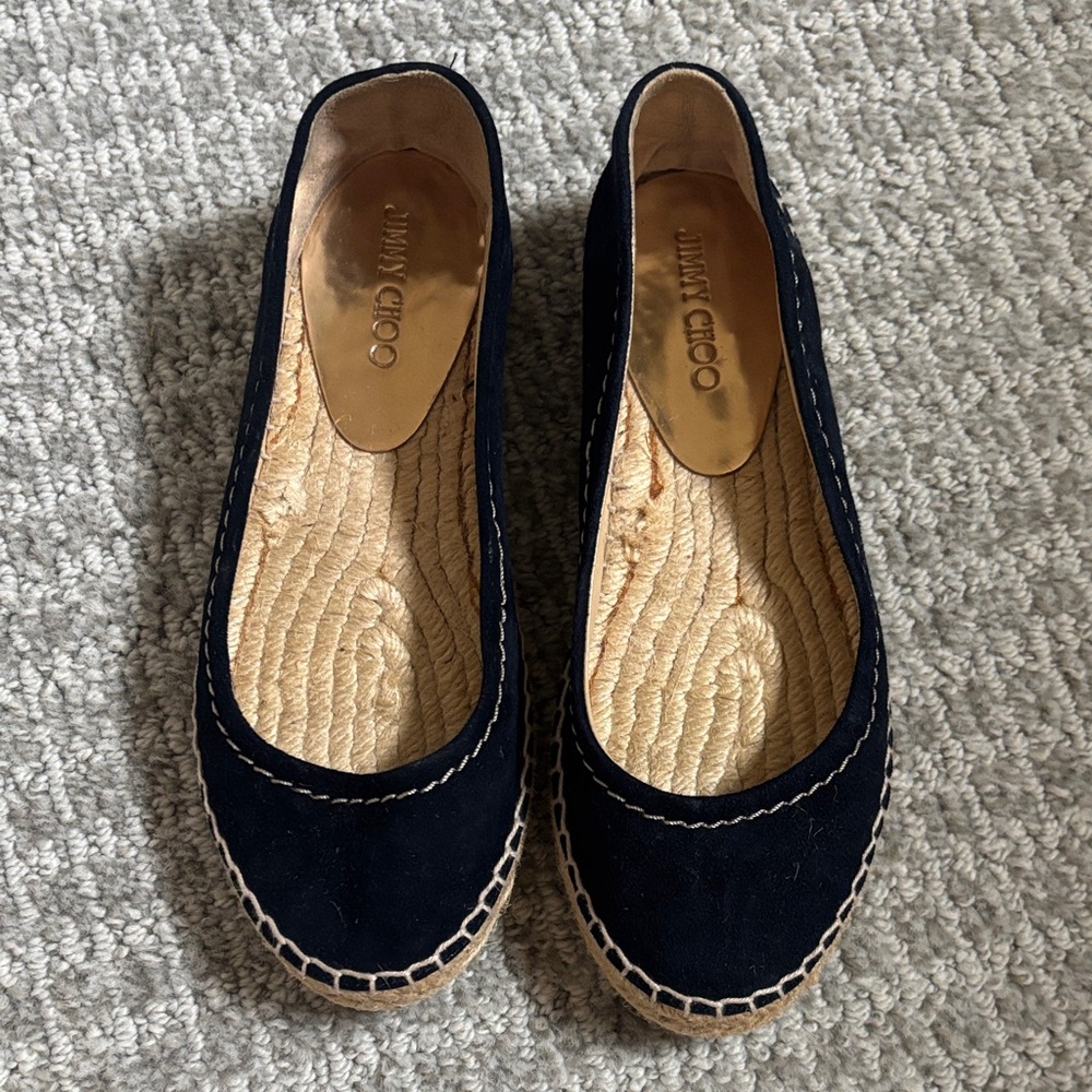 Jimmy Choo Navy Suede Espadrille Ballet Flats